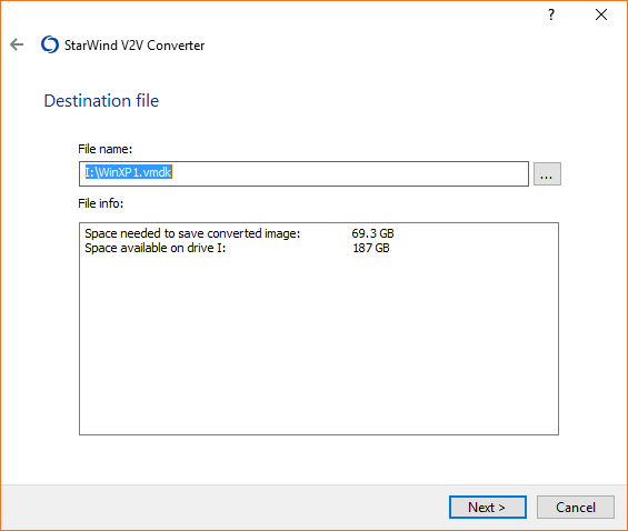 StarWind V2V Converter - Destination file