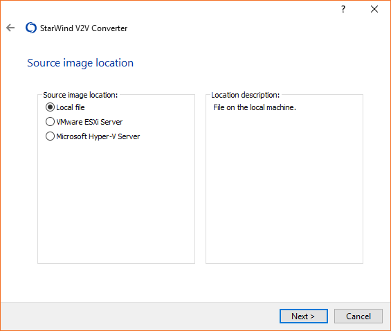 StarWind V2V Converter - Image location