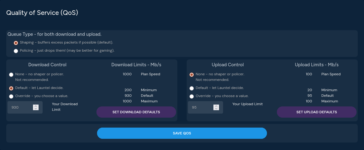 Launtel QoS Settings (Dark Mode)