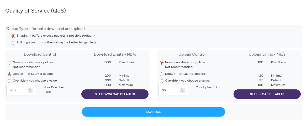 Launtel QoS Settings (Light Mode)